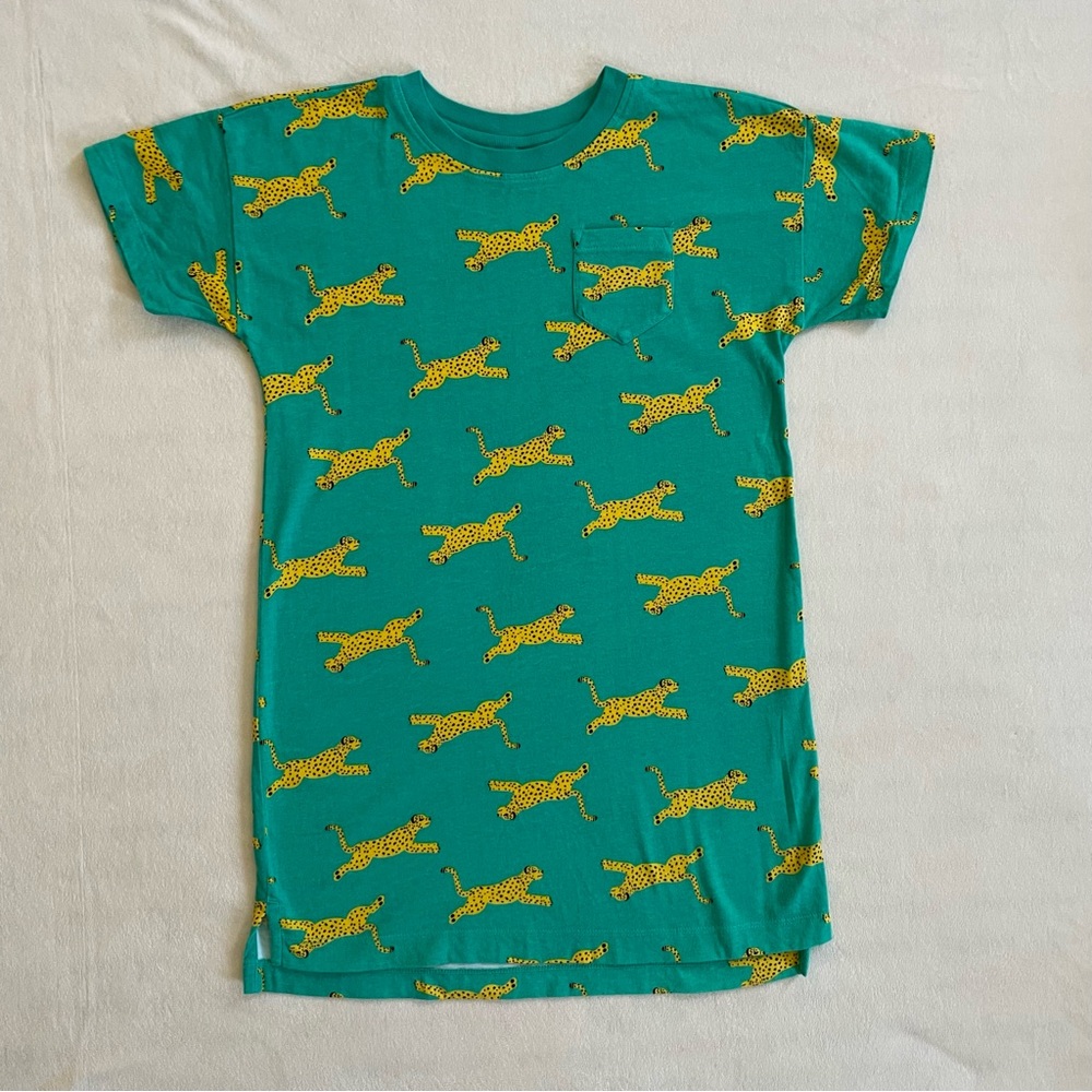 Hanna Andersson Green Dress with Yellow Cheetah Print